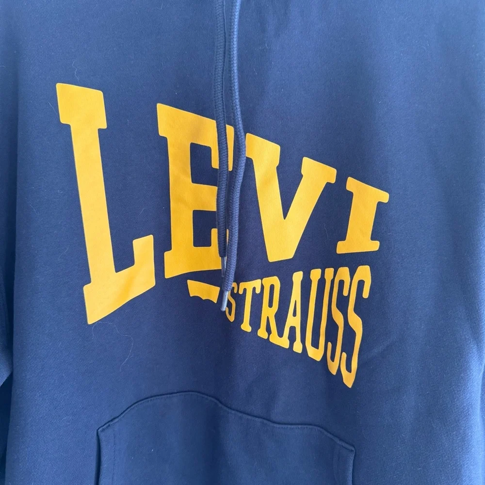 Levi's Men's Dark Blue Hoodie with Yellow‎ Logo